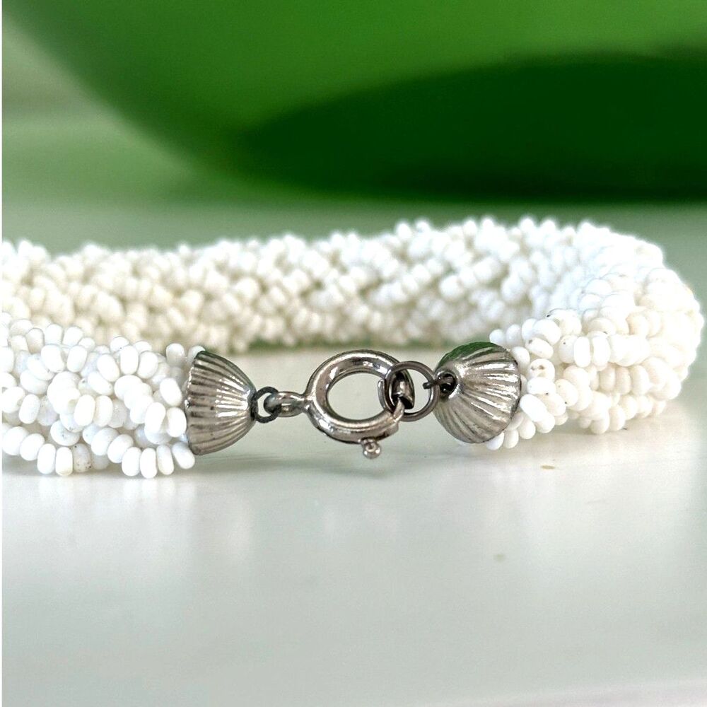 Vintage White Seed Bead Twisted Bracelet 8"